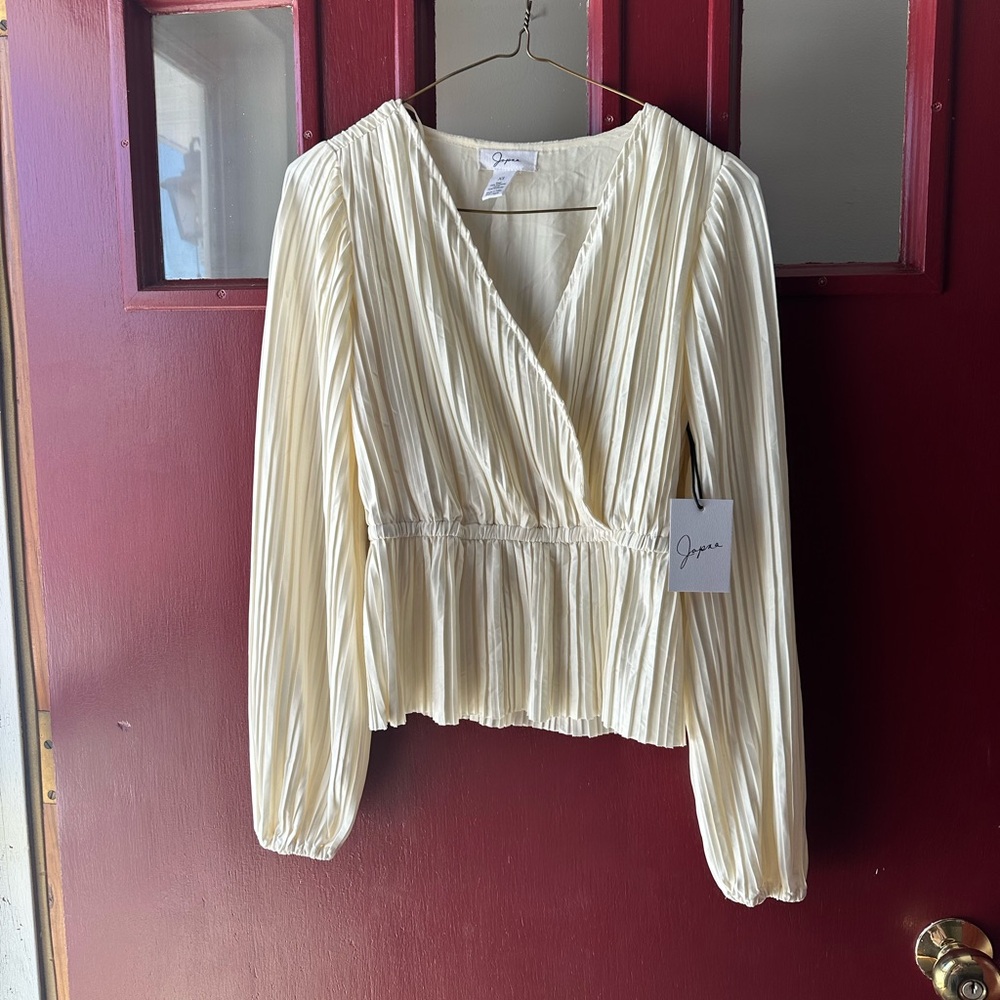 Jopna Cream Pleated V-Neck Faux wrap Blouse